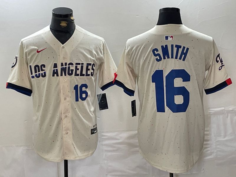 Men Los Angeles Dodgers 16 Smith Cream Fashion Nike Game MLB Jersey style 3